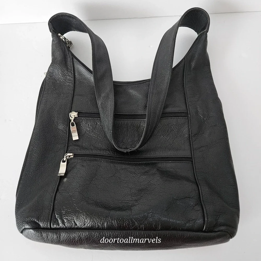VTG Carroll Leather Hobo Bag Black Soft  12